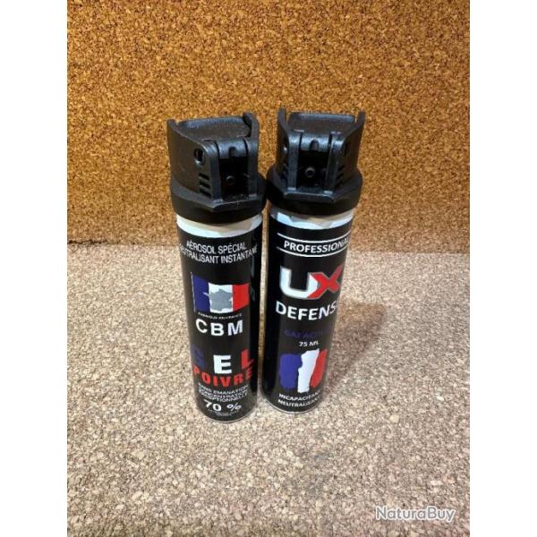 2 BOMBES UX 75ML GAZ CS + POIVRE CAPOT CLAPET