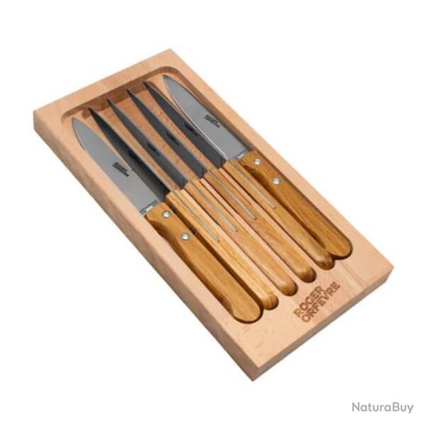 451461 Coffret 6 couteaux � steak Roger Orf�vre inox ch�ne