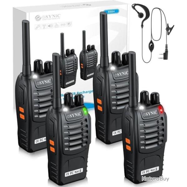Lot de 4 Talkie Walkies 16 Canaux VOX LCD Chargeur Batterie 1500mAh Lampe Ecouteurs  Invite Vocale