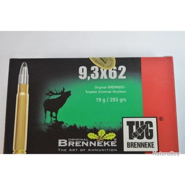 1 BOITE DE 20 BALLES 9.3X62 BRENNEKE TUG 19G /293 GR NEUVE