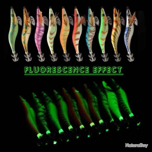 10 pi�ces 3.0 3D yeux leurre de p�che app�t dur Wobbler calmar Jig leurre avec sac. G