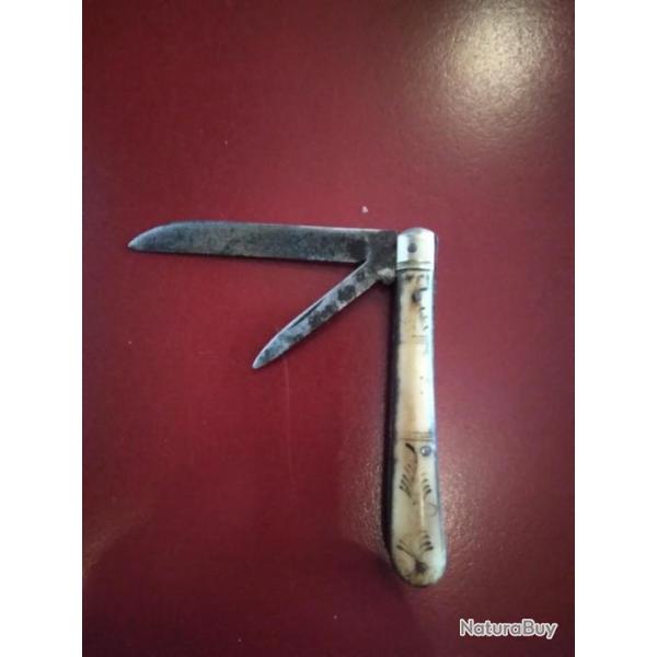 Beau couteau pliant ancien, 2 lames