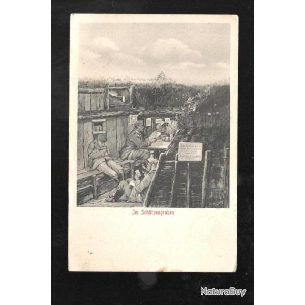 tranch�e allemande abri, im schutzgraben , cpa illustrateur