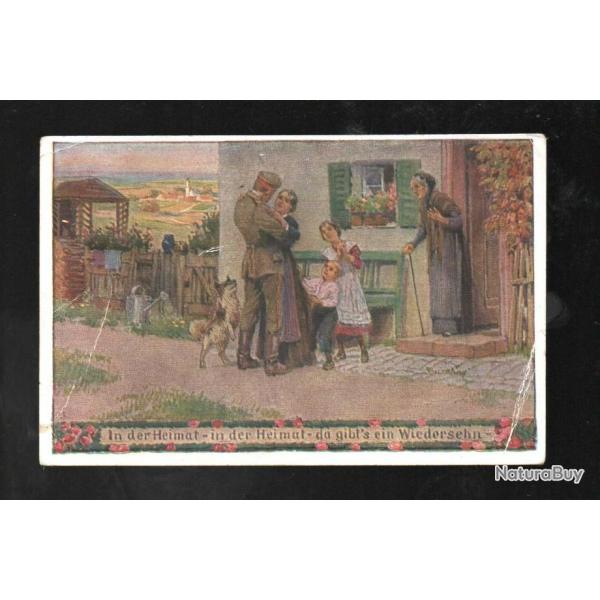 feldgrau d�part pour le front , carte allemande cpa illustrateurs