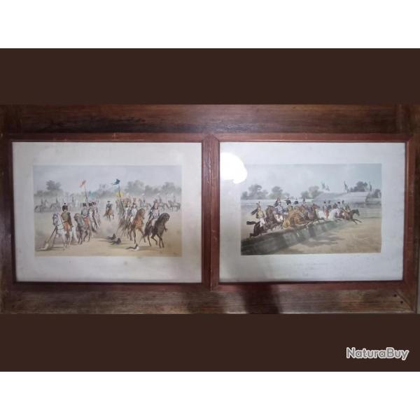 Paire de lithographies - L'�cole de cavalerie sous le Second Empire - ADAM Albert - Drake Tom - 1869