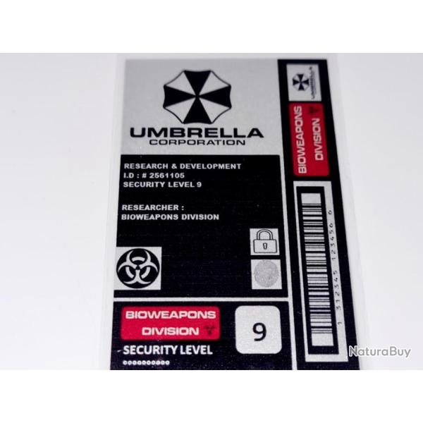 FIN R�DUCTION ! NOUVEAU! BADGE PLASTIFI� UMBRELLA CORP RESIDENT EVIL BIOHAZARD