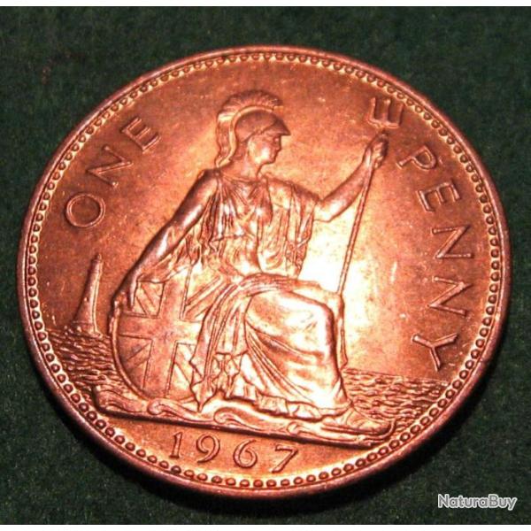 Angleterre piece de one penny bronze de 1967 Elizabeth II superbe
