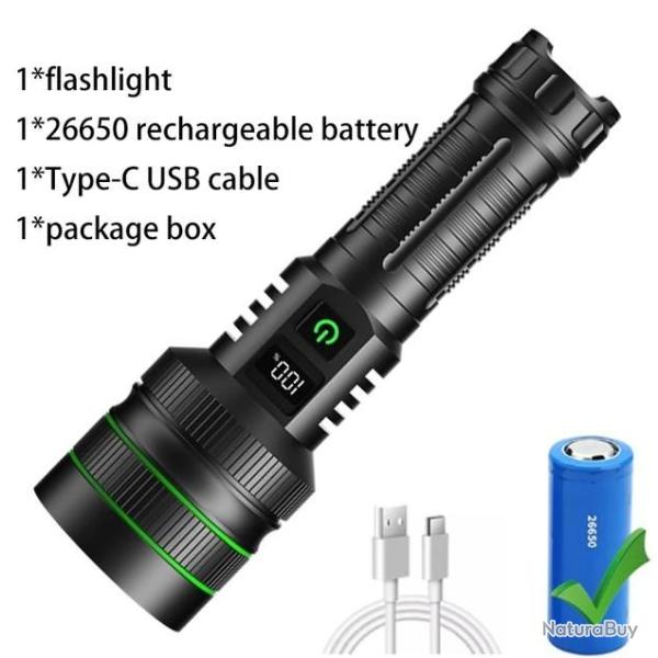 Lampe Torche Ultra puissante 2000 lumens avec �cran LCD, Zoom T�lescopique et Charge USB