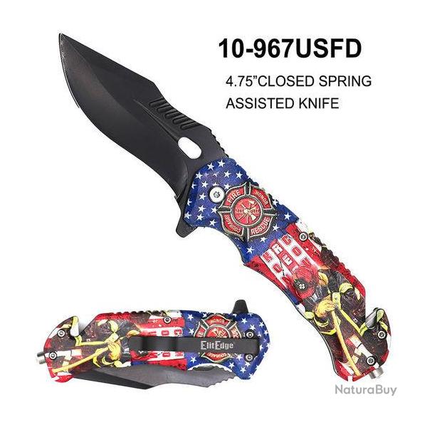 Couteau de Pompier Elitedge Rescue Linerlock A/O Lame Acier Inox Manche Abs Clip EE10967USFD