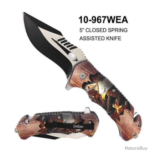 Couteau Elitedge Rescue Aigle Linerlock A/O Lame Acier Inox Manche Abs Clip EE10967WEA