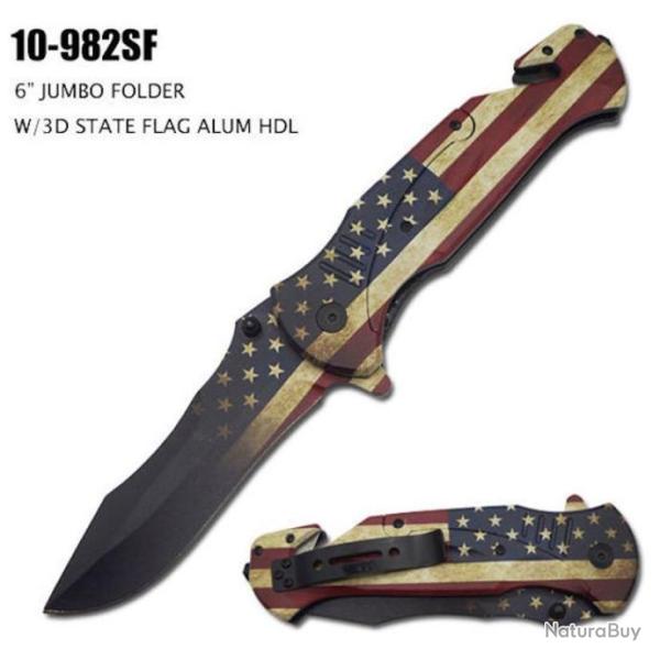 Couteau Elitedge Rescue Flag US Linerlock A/O Lame Acier Inox Manche Acier Clip EE10982SF