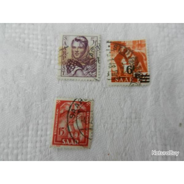 lot de 3 anciens timbres de la Sarre ann�es 40 - �poque protectorat fran�ais