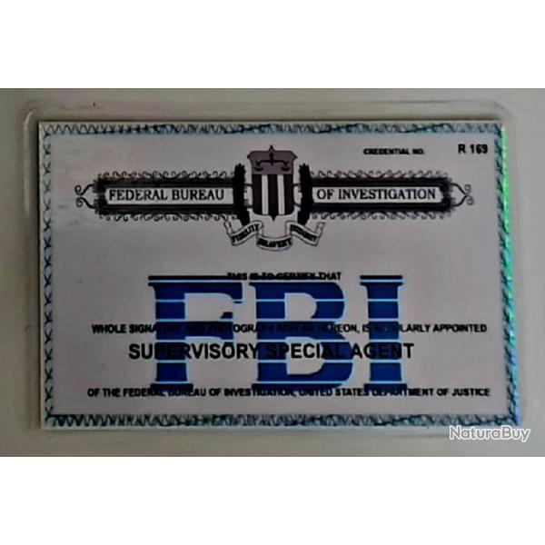 FIN R�DUCTION! EXCLUSIF PNA PAPiLL0N N0iR Armament reproduction CARTE FBI HOLOGRAPHIQUE PLASTIFI�.