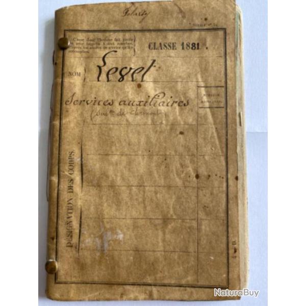 Livret militaire - classe 1881 - services auxiliaires