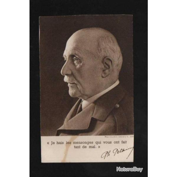 mar�chal p�tain profil , carte postale du secours national , je hais les mensonges qui vous ont fait