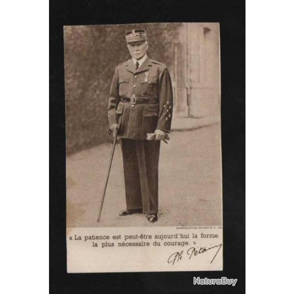 mar�chal p�tain en pied , carte postale du secours national , la patience est peut-�tre aujourd'hui