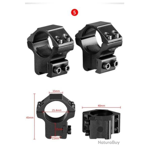 Colliers de montage diamtre 25.4mm-rail 11mm-haut 14/15 mm