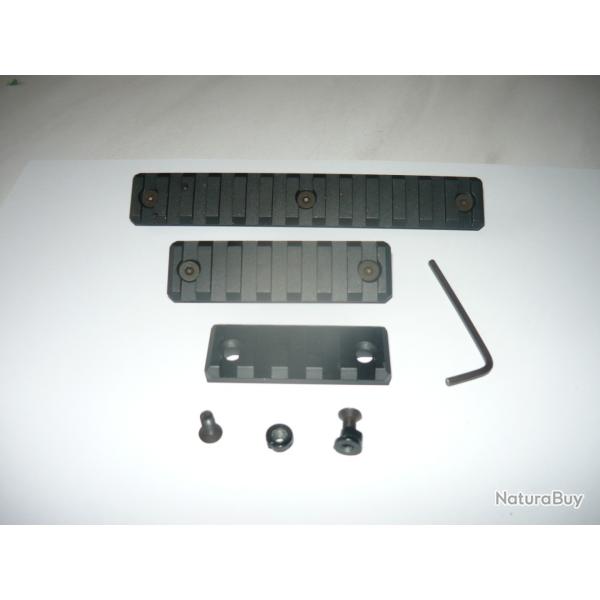 Lot de trois rails picatinny pour montage sur garde main Keymod  ( 5 - 7 - et 13 slots )