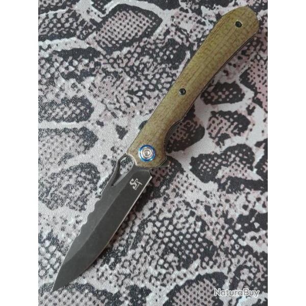 Sitivien - ST145 - Kaki - Lame acier 14C28N - Manche micarta - EDC - Flipper- Rlts � billes
