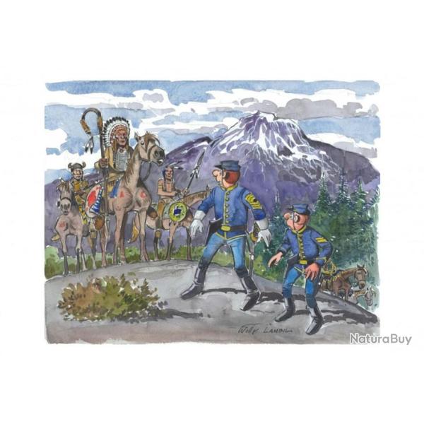 Cavalerie Am�ricaine colt  Navy Indiens Sioux  � cheval Ex Libris par LAMBIL tuniques bleues