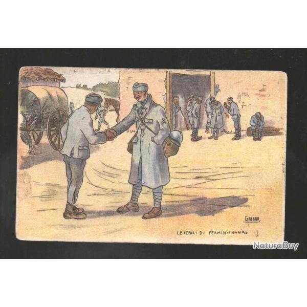 le d�part du permissionnaire gabard illustrateur  carte postale militaire humoristique cpa