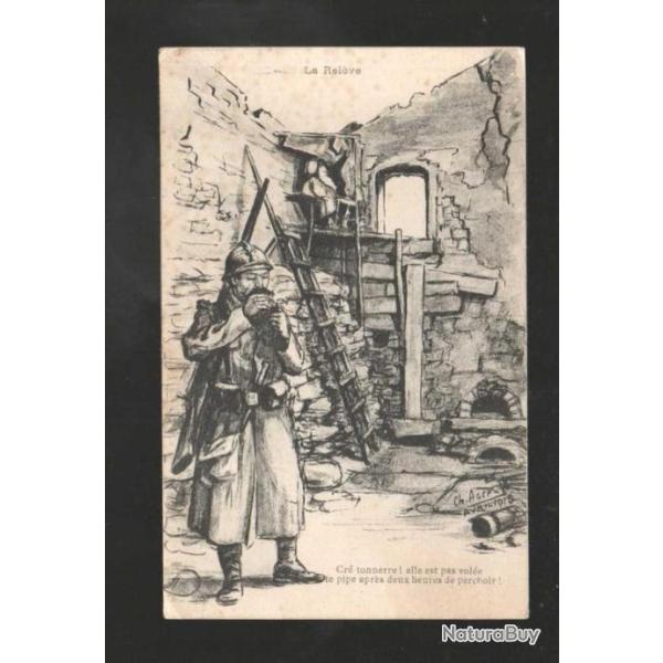 la rel�ve au perchoir 1917  carte postale militaire humoristique cpa