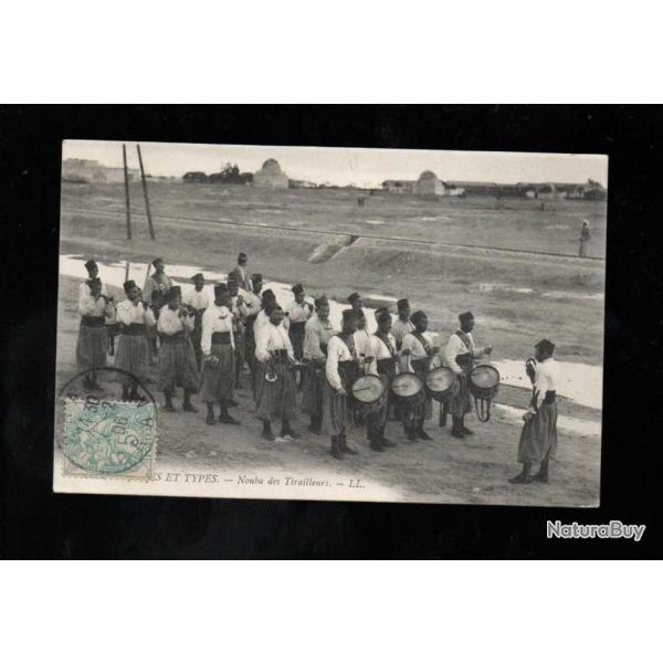 alg�rie sc�nes et types nouba des tirailleurs , cpa post� d'oran 1906