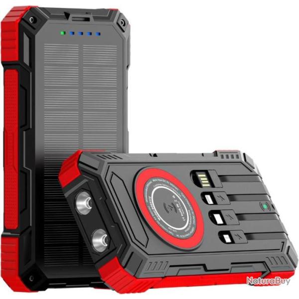 Batterie Externe Solaire 31200mAh, 15W Chargeur Solaire Portable avec 4 Sorties Charge Rapide Power