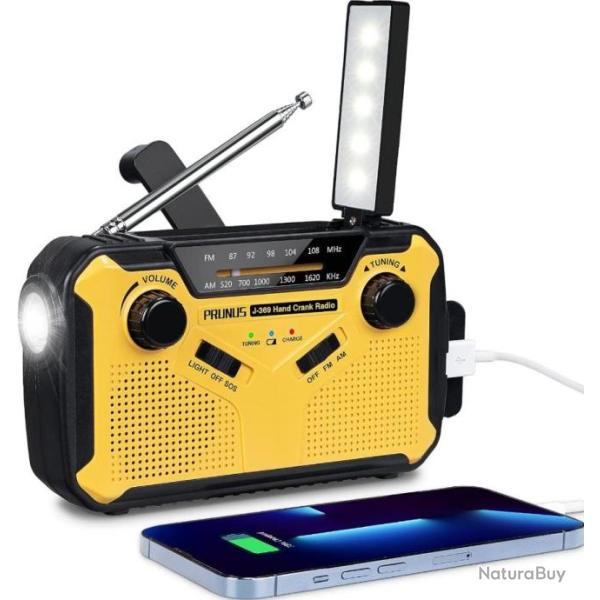 Radio Dynamo Survie AM/FM Radio Manivelle Solaire Portative Radio � Pile avec 3000mAh