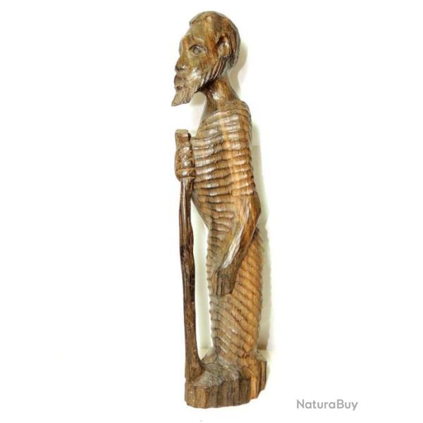 AFRIQUE 1920-30 / STATUETTE BOIS VIEILLARD AVEC SON BATON hauteur 44cm