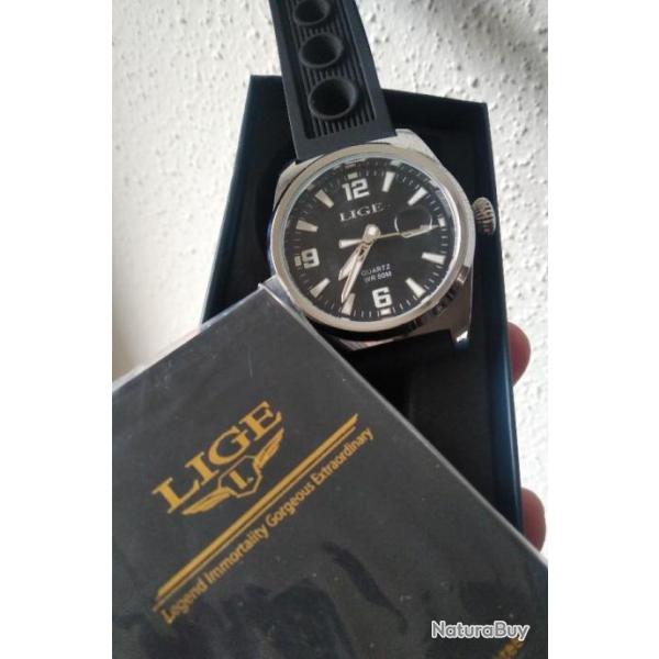 LIGE MONTRE A QUARTZ CLASSIQUE 40 MM CADRAN NOIR NEUVE DANS SA BOITE