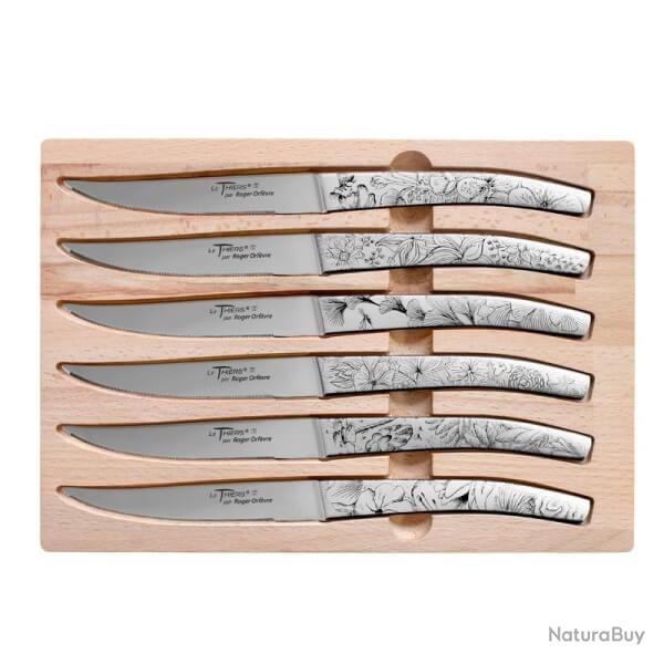810176 Coffret 6 couteaux de table Le Thiers de Roger Orf�vre inox d�cor fleuris