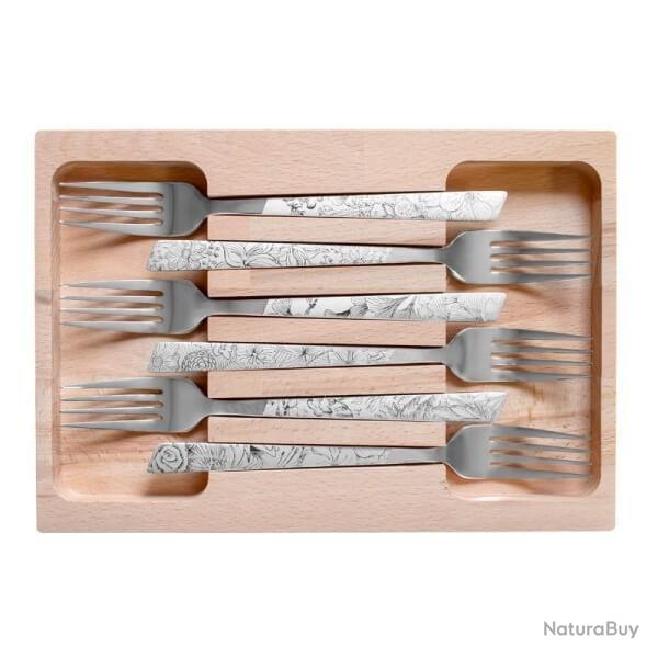 810178 Coffret 6 fourchettes Roger Orf�vre inox d�cor fleuris