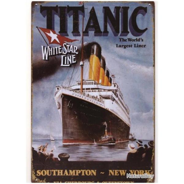 PLAQUE METAL TITANIC VIA CHERBOURG/WHITE STAR