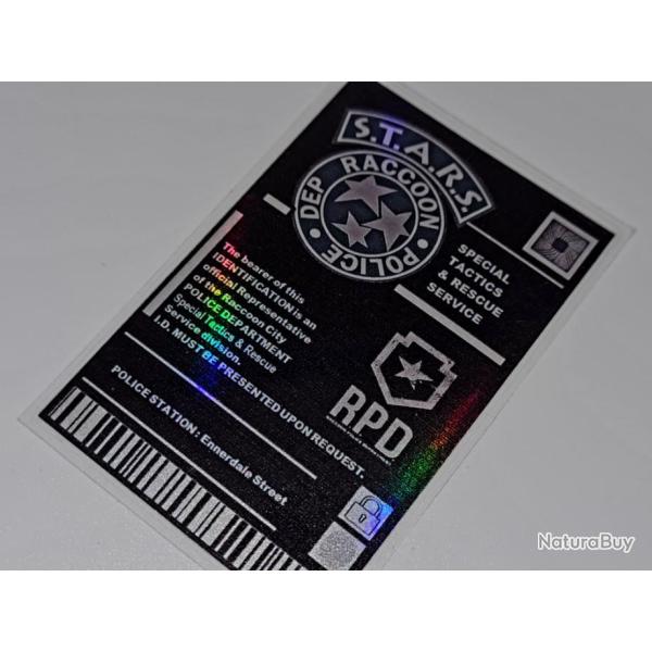 FIN R�DUCTION ! BADGE HOLOGRAPHIQUE PLEIN RESIDENT EVIL STARS RACCOON POLICE, BIOHAZARD.