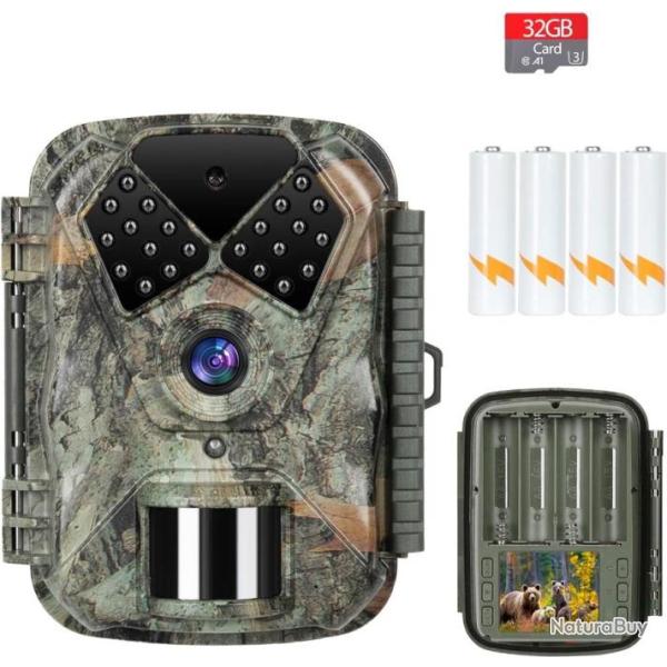 Camera de Chasse Nocturne 20MP 1080P HD Dtecteur Mouvement IP66 PIR 2s No Glow 940nm IR Leds