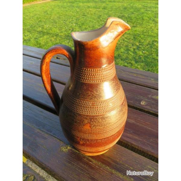 VINTAGE - Ancien grand Pichet/Cruche en gr�s verniss� du Berry - Hauteur 26 Cm Env (Vers 1950)