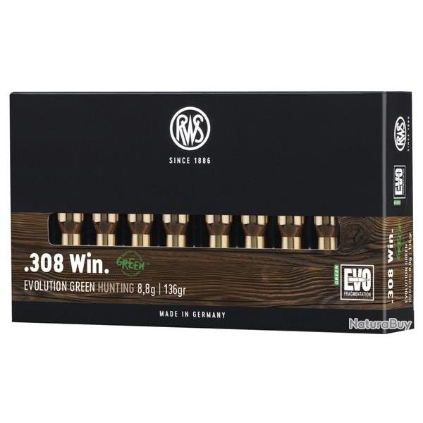 Boite de 20 cartouches RWS Evo green short rifle cal. 30-06 139gr 9G
