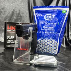 Pack laser pr&ecirc;t a tirer PISTOLET - "HECKLER&KOCH HK45 HK" -Cal. BBS 6MM - CO2
