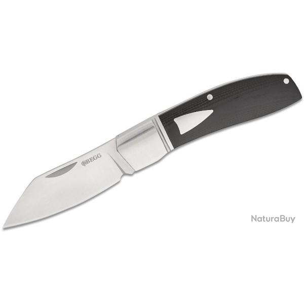 Couteau Begg Knives Traditional Large Slipjoint Lame Acier 14C28N Sheepsfoot Manche Black G10 BG035