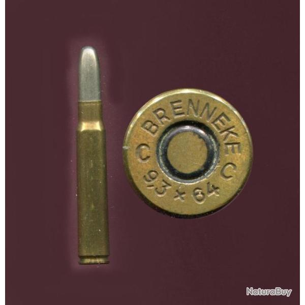 9.3 x 64 Breneke - beau marquage : BRENNEKE  C  9,3 x 64  C - balle nickel pointe arrondie