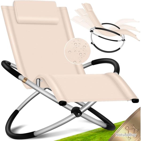 Chaise Longue de Relaxation Transat Jardin Pliante Beige