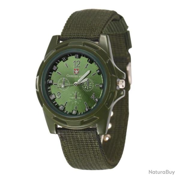 Montre Gemius Arm�e Sport Bracelet Militaire Arm�e Suisse Tissu Vert Cadran Fond Vert
