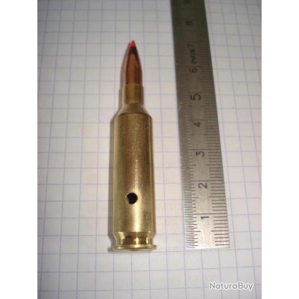une cartouche de 6mm creedmoor ogive ELDX,neutralise, amorce percute, tui perc, pour collection
