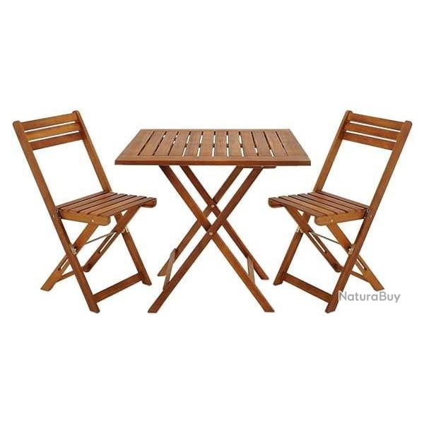 Ensemble Table  Manger Bois Acacia- 1 Table - 2 chaises Pliables - Extrieur Terrasse Jardin Balcon