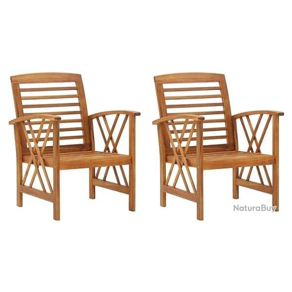 Lot 2 Chaises Bois Massif Acacia - Fauteuils de Jardin  Mobilier Terrasse Ext�rieur LIVRAISON OFFERT