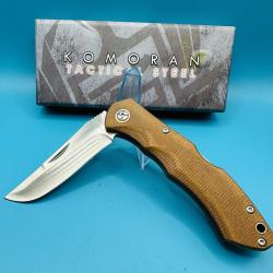 Couteau Komoran Tanto Lockback Brown Manche Micarta Lame Acier Inox Clip KO039