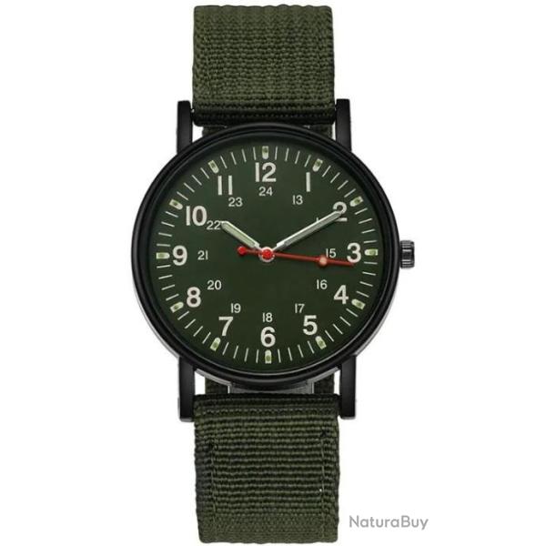Montre Plate Gemius Arm�e Militaire Style Aviateur Sport Bracelet Tissu Vert Cadran Fond Vert