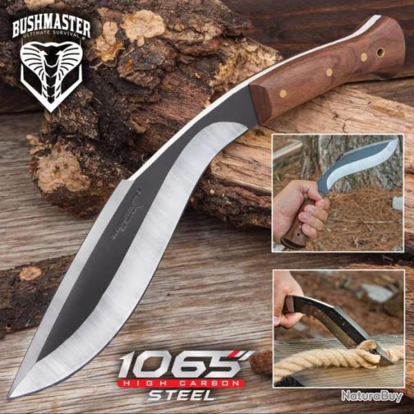 Couteau Kukkri United Cutlery Bushmaster Kukri Lame Acier Carbone 1065 Manche Bois Etui Cuir UC3496