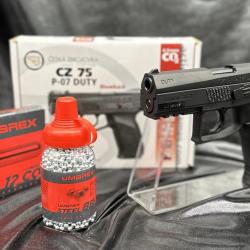 PACK PISTOLET GBB CZ 75 P07 DUTY 4.5 CO2-BBS ASG+MUNITIONS BILLES ACIER+CAPSULES CO2